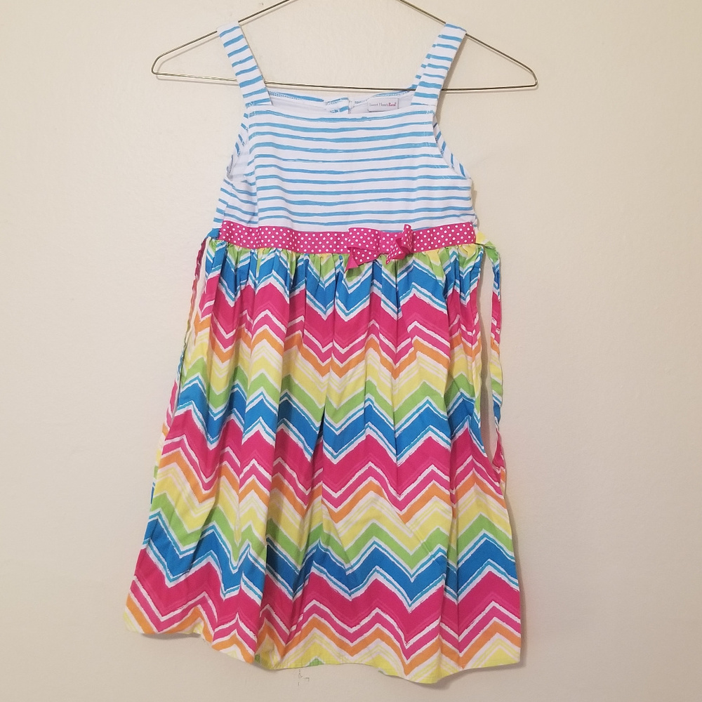 Summer Rainbow Girl's Dress with Bow & Ribbon